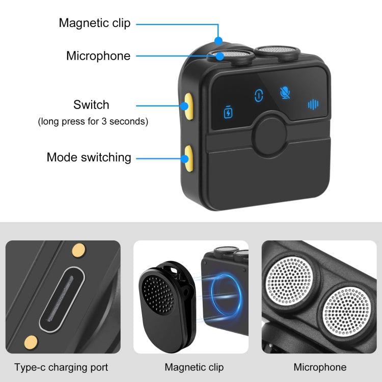 PULUZ Magnetic Lavalier Wireless Microphone with Charging Case Box, 8 Pin RX Receiver and 2 TX Microphones, 8 Pin 2 TX + 1 RX, with Charging Case Box